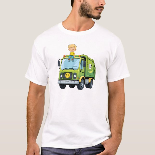 Wholesome Boy & Truck – Cozy Kids Cartoon Art T-Shirt (Front)