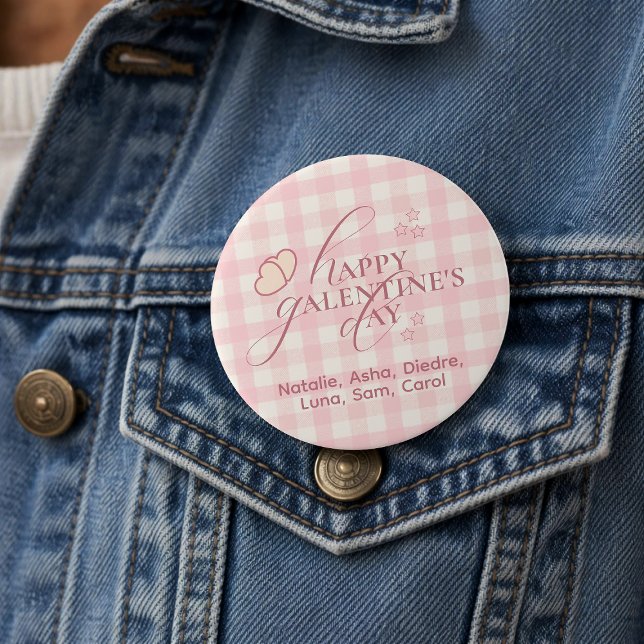 Wholesome Cute Pink Check Typography Galentine Day Button (Creator Uploaded)