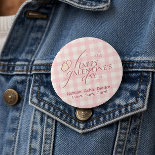 Wholesome Cute Pink Check Typography Galentines Button