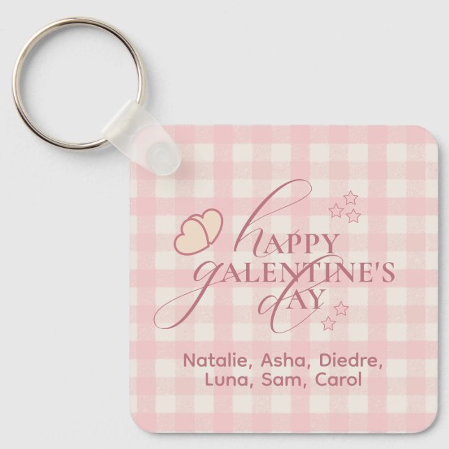 Wholesome Cute Pink Check Typography Galentines Keychain (Front)