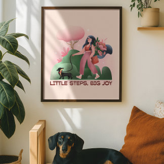 Wholesome Girl Walking Dog Illustration Poster