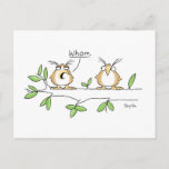 WHOM postcard by Sandra Boynton<br><div class="desc">The perfect card for an English teacher,  or anyone for whom grammar (and/or owls) has particular significance.</div>