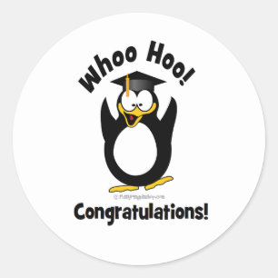 whoo hoo congratulations graduation penguin classic round sticker