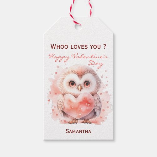 Whoo loves you Owl Valentines Day Gift Tags