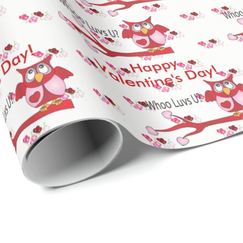 Whoo Loves You Red Owls Wrapping Paper