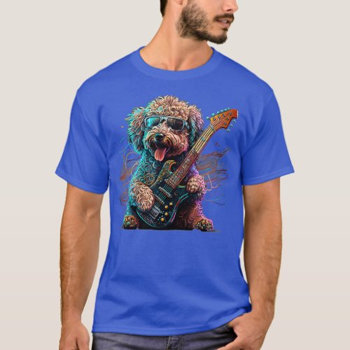 Whoodle dog Playing Electric Guitar Rock  T_Shirt