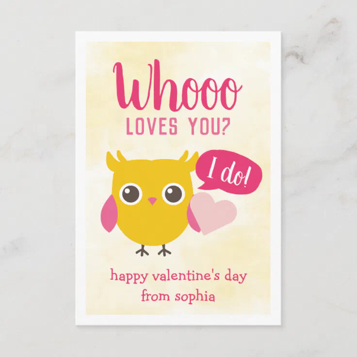 Whooo Loves You Owl Kids School Valentine's Cards | Zazzle