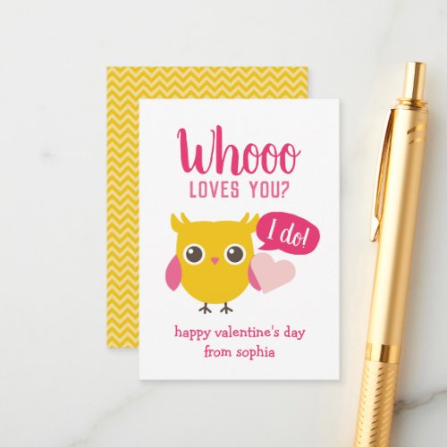 Whooo Loves You Owl Kids School Valentines Cards
