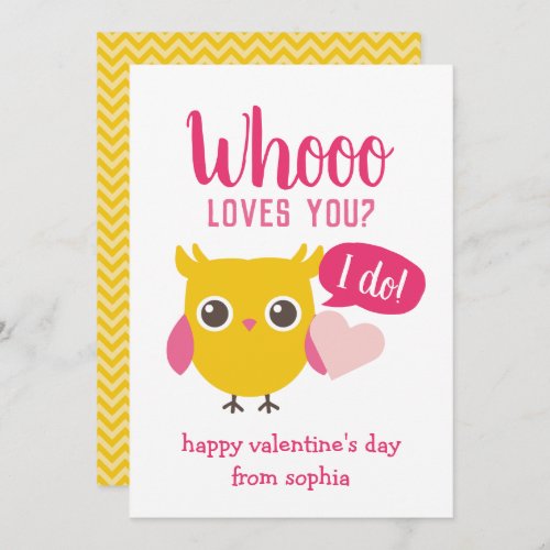 Whooo Loves You Owl Kids School Valentines Cards