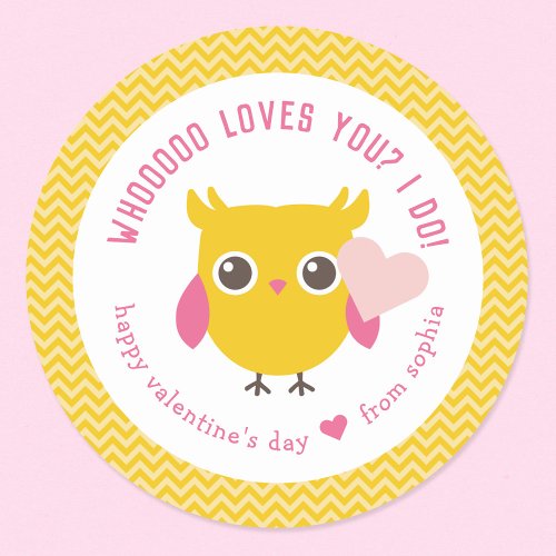 Whooo Loves You Owl Kids Valentines Day Classic Round Sticker