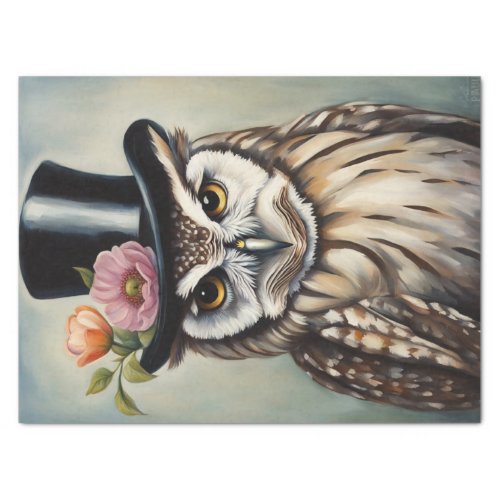 Whooo Wears It Best Owl in Top Hat Decoupage Tissue Paper