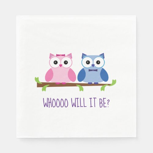 Whoooo Will It Be Owl Gender Reveal Baby Shower Napkins