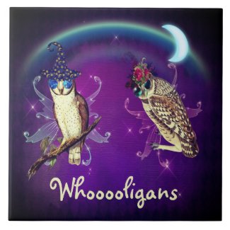 Whooooligans Funny Party Hooligan Owls    Ceramic Tile