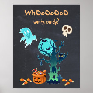 WhOoOoO Wants Candy? Spooky Halloween Scene Poster
