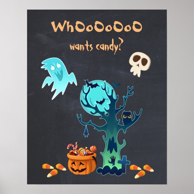WhOoOoO Wants Candy? Spooky Halloween Scene Poster (Front)