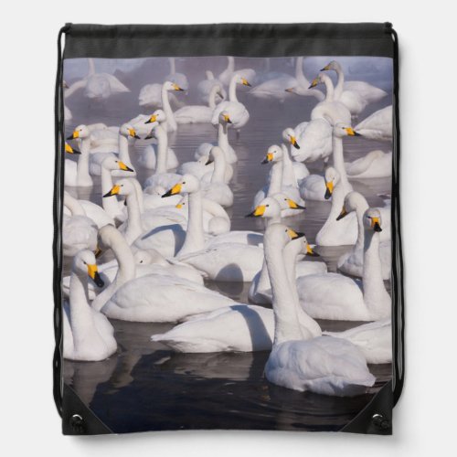 Whooper Swans Hokkaido Japan Drawstring Bag