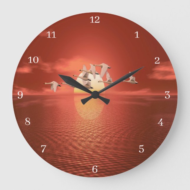 Whooper Swans  Large Clock (Front)