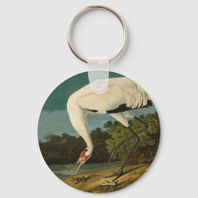 Whooping Crane Audubon Bird Painting Keychain (Front)