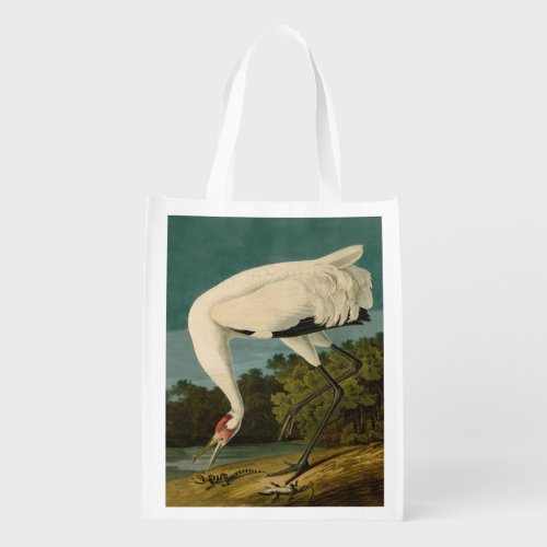 Whooping Crane Audubon Bird Painting Reusable Grocery Bag