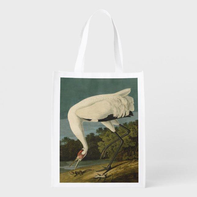 Whooping Crane Audubon Bird Painting Reusable Grocery Bag (Back)