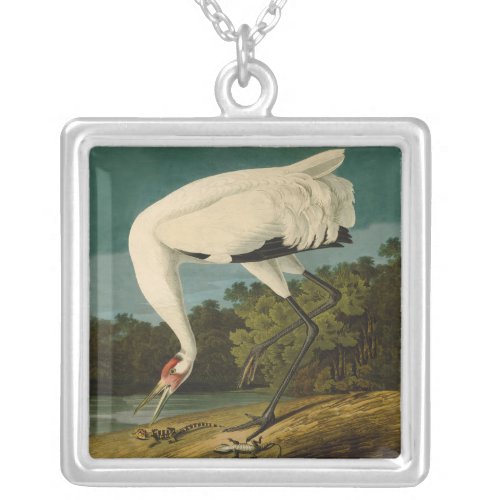 Whooping Crane Audubon Bird Painting Silver Plated Necklace