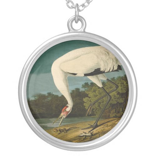 Whooping Crane Audubon Bird Painting Silver Plated Necklace