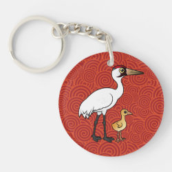 Whooping Crane with Chick Circle Keychain (double-sided)