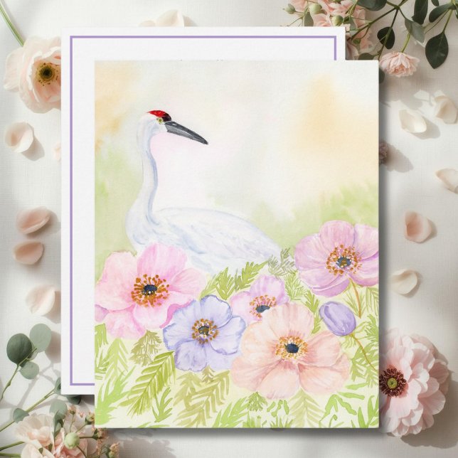  Whooping Crane with Pastel Anemones  Note Card (Creator Uploaded)