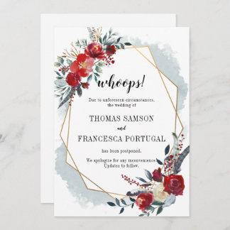 Whoops! Gold Geometric Boho Floral Postponement Invitation