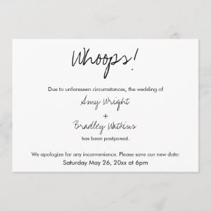 "Whoops!" Humorous Postponed Wedding Announcement