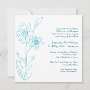 Whoopsie Daisy Simple Flowers Aqua Blue Wedding Invitation