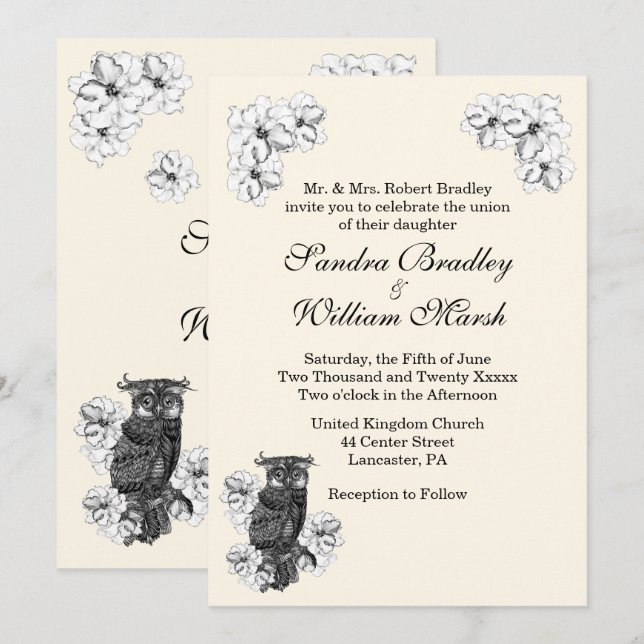 Whoo's Getting Married Cream Wedding Invitation (Front/Back)