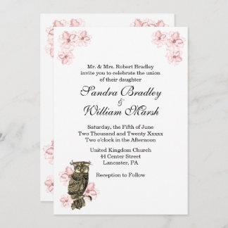 Whoos Getting Married Owl Pink Orchids Invitation