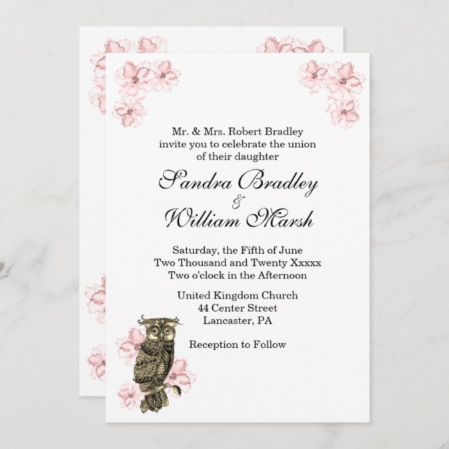 Whoos Getting Married Owl Pink Orchids Invitation (Front/Back)