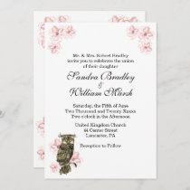 Whoos Getting Married Owl Pink Orchids Invitation
