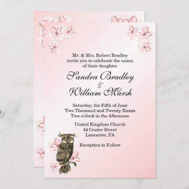 Whoos Getting Married Pink Owl Wedding Invitation (Front/Back)