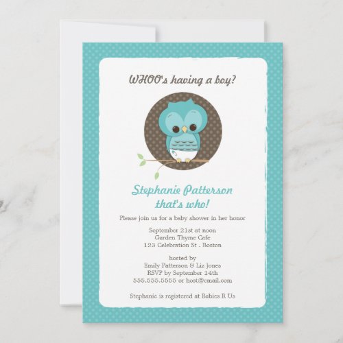 Whoo's Having a Boy? Owl Baby Shower Invitation