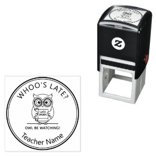Whoos Late?   Teacher Late Work Cartoon Owl Punny Self-inking Stamp