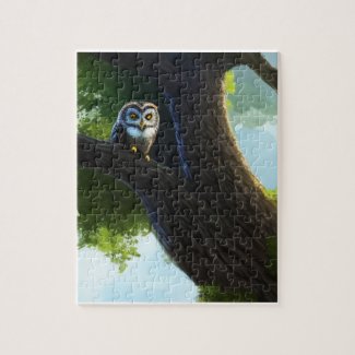 Owl in an oak tree puzzle art