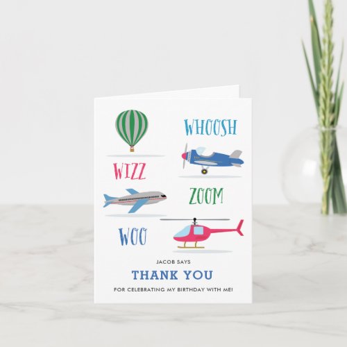 Whoosh Vroom Woo Air Kids birthday thank you card