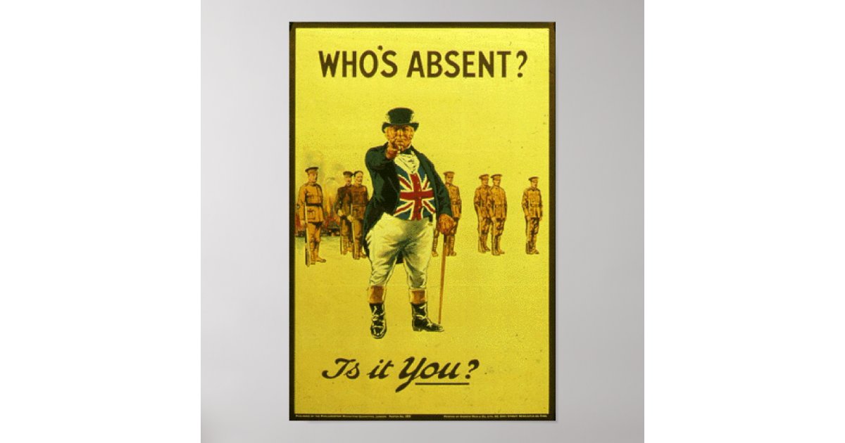Who s Absent Is It You Vintage Recruitment Post Poster Zazzle