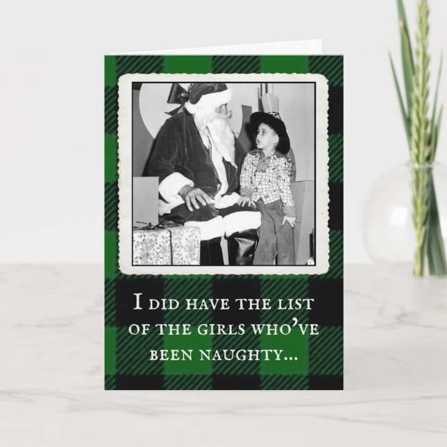 "Who's Been Naughty" Vintage Plaid Christmas Card (Front)