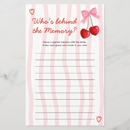 Who's Behind the Memory Cherry Bridal Shower Game