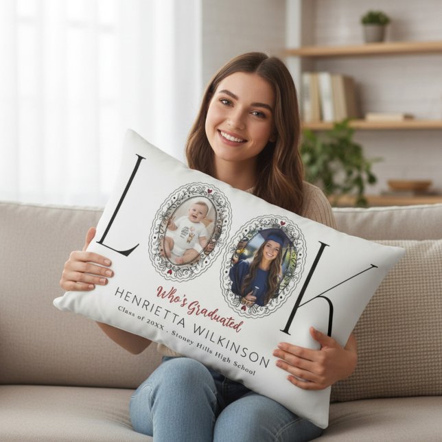 Who's Graduated Black Elegant Photo Collage Throw  Lumbar Pillow (Creator Uploaded)