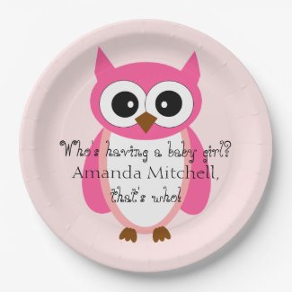 Who's Having A Baby Girl? Pink Owl Baby Shower Paper Plate