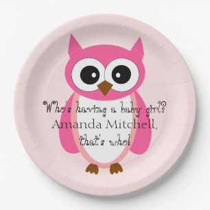 Who's Having A Baby Girl? Pink Owl Baby Shower Paper Plates