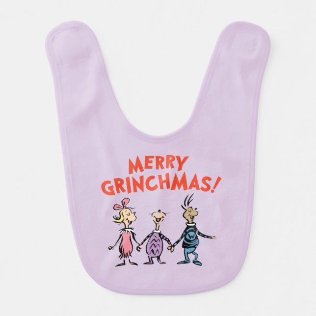 Whos Holding Hands Merry Grinchmas Baby Bib (Front)