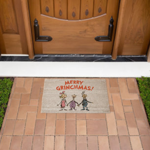 Whos Holding Hands Merry Grinchmas Fiber Doormat