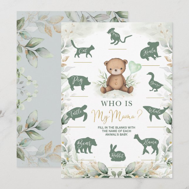 Who's My Mama Teddy Bear Baby Shower Game Card (Front/Back)