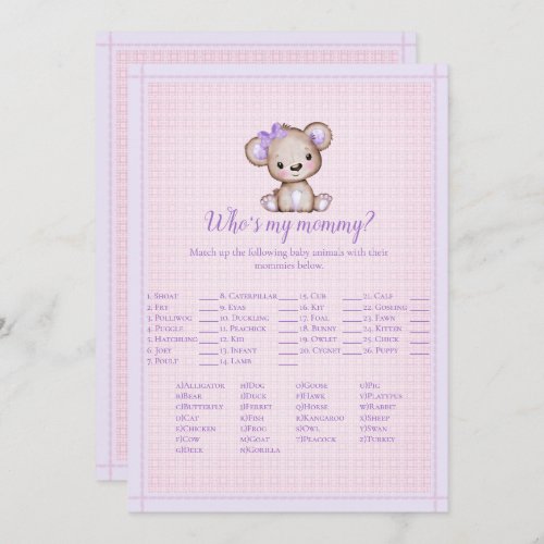 Whos My Mommy Cute Purple Bear Baby Game Card